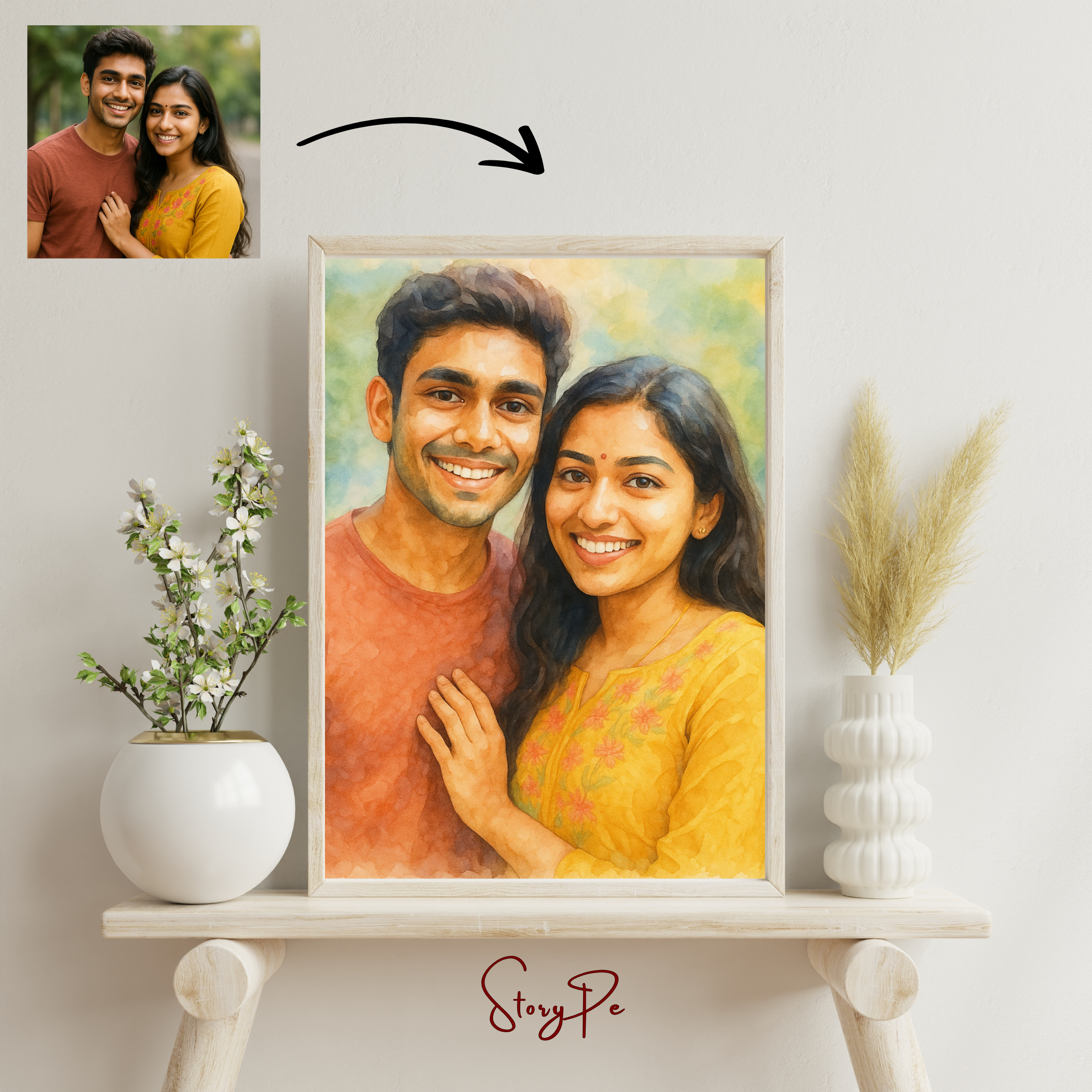 StoryPe - Dreamy Watercolor Pastel Style Painting Custom Photo Frame
