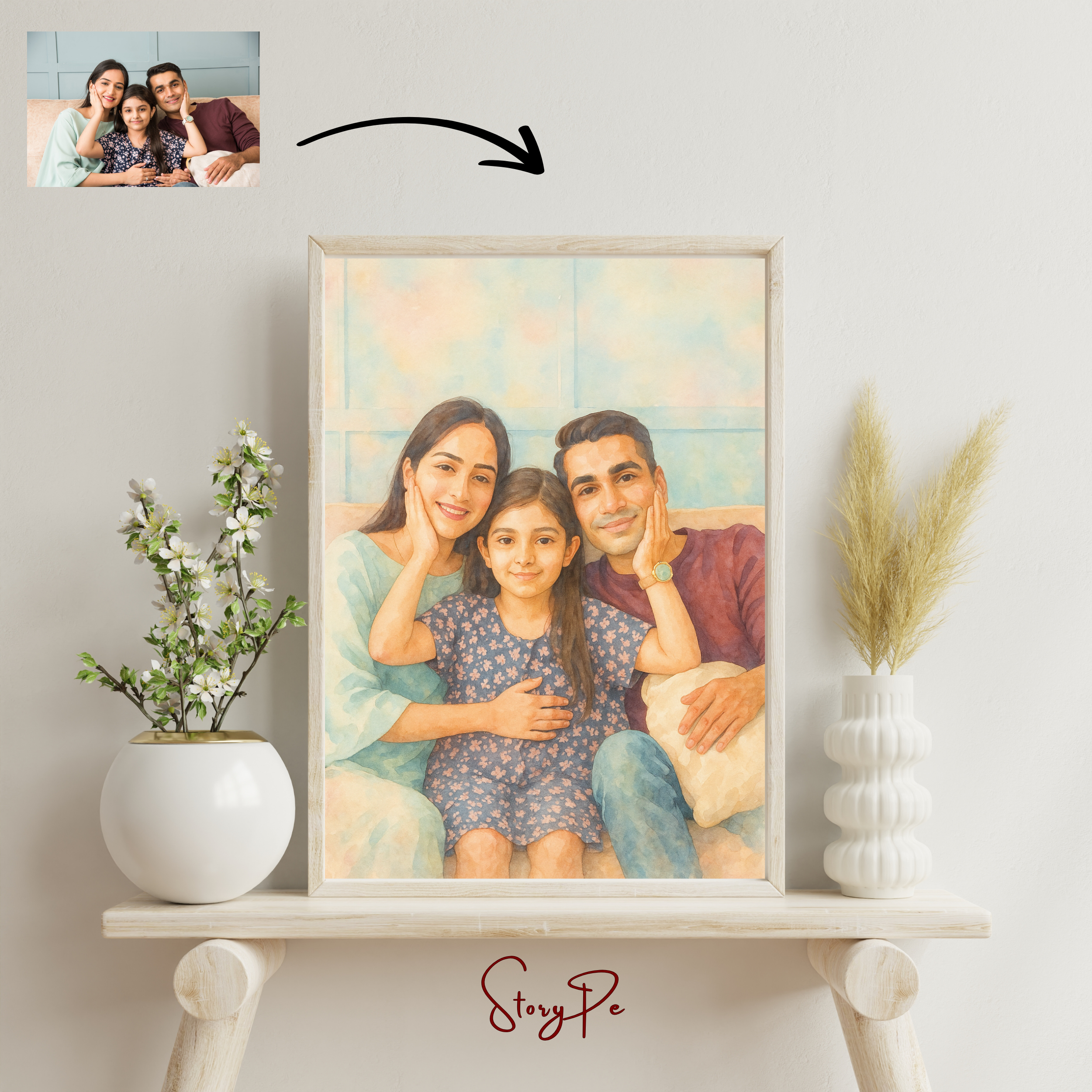 StoryPe - Dreamy Watercolor Pastel Style Painting Custom Photo Frame