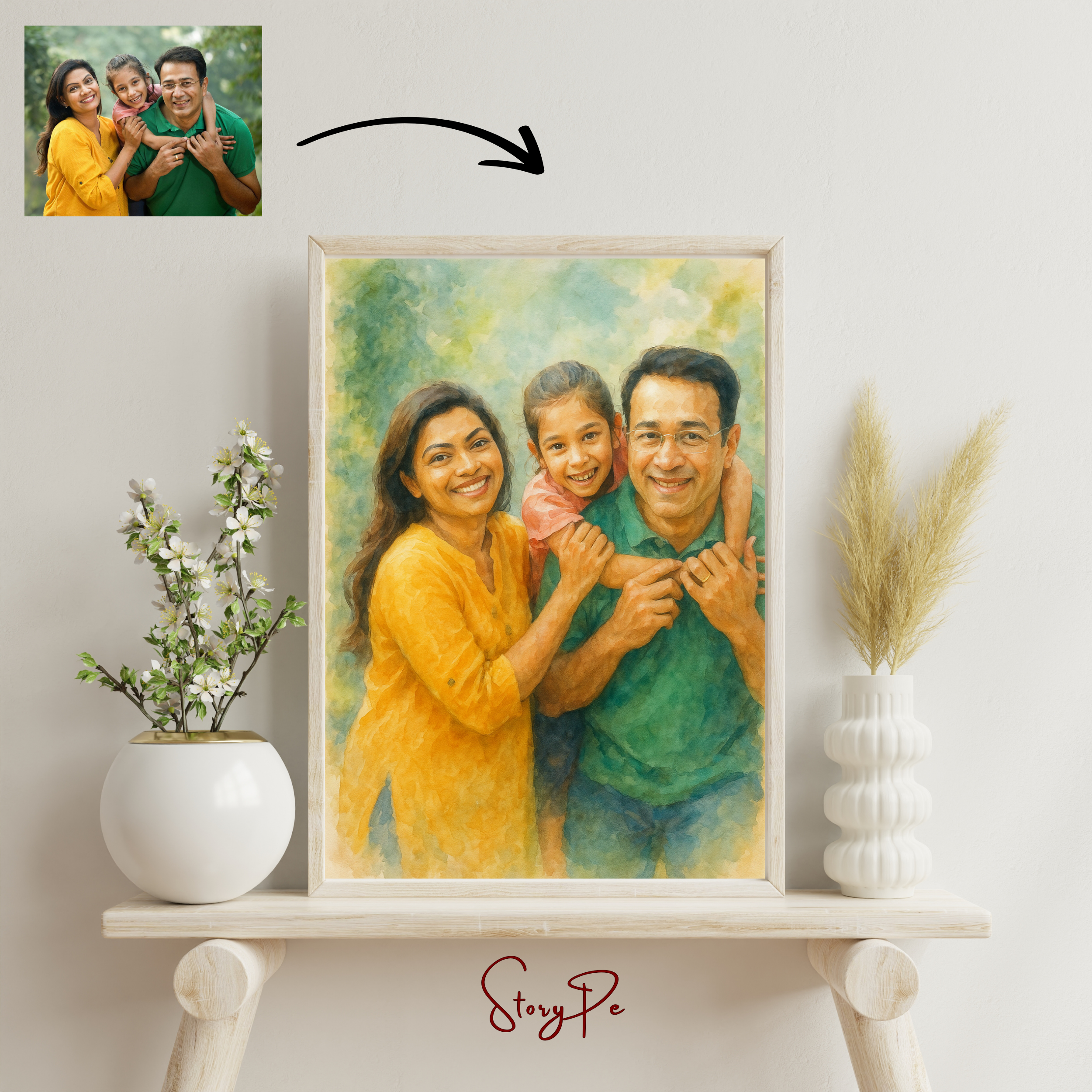 StoryPe - Dreamy Watercolor Pastel Style Painting Custom Photo Frame