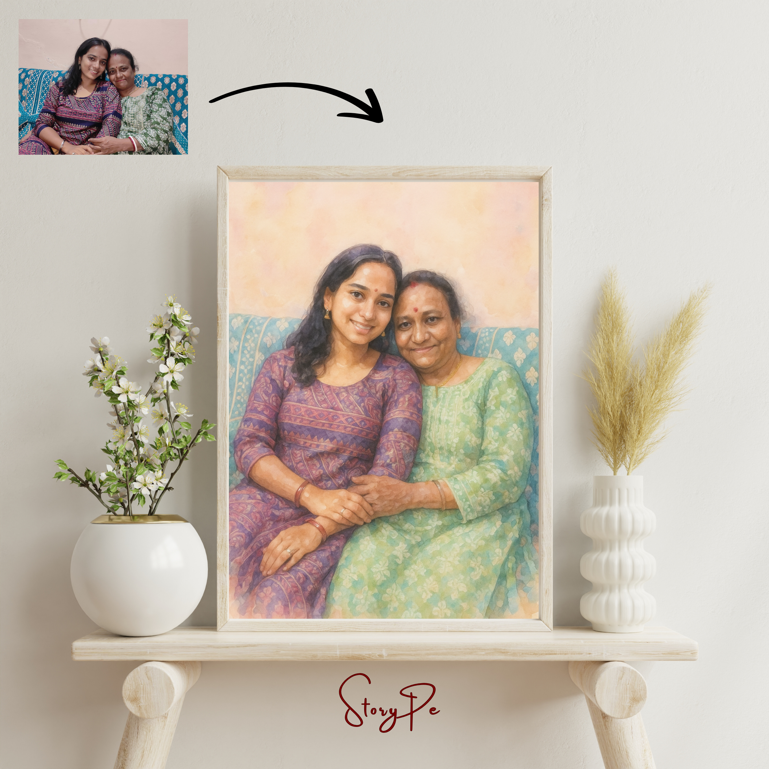 StoryPe - Dreamy Watercolor Pastel Style Painting Custom Photo Frame