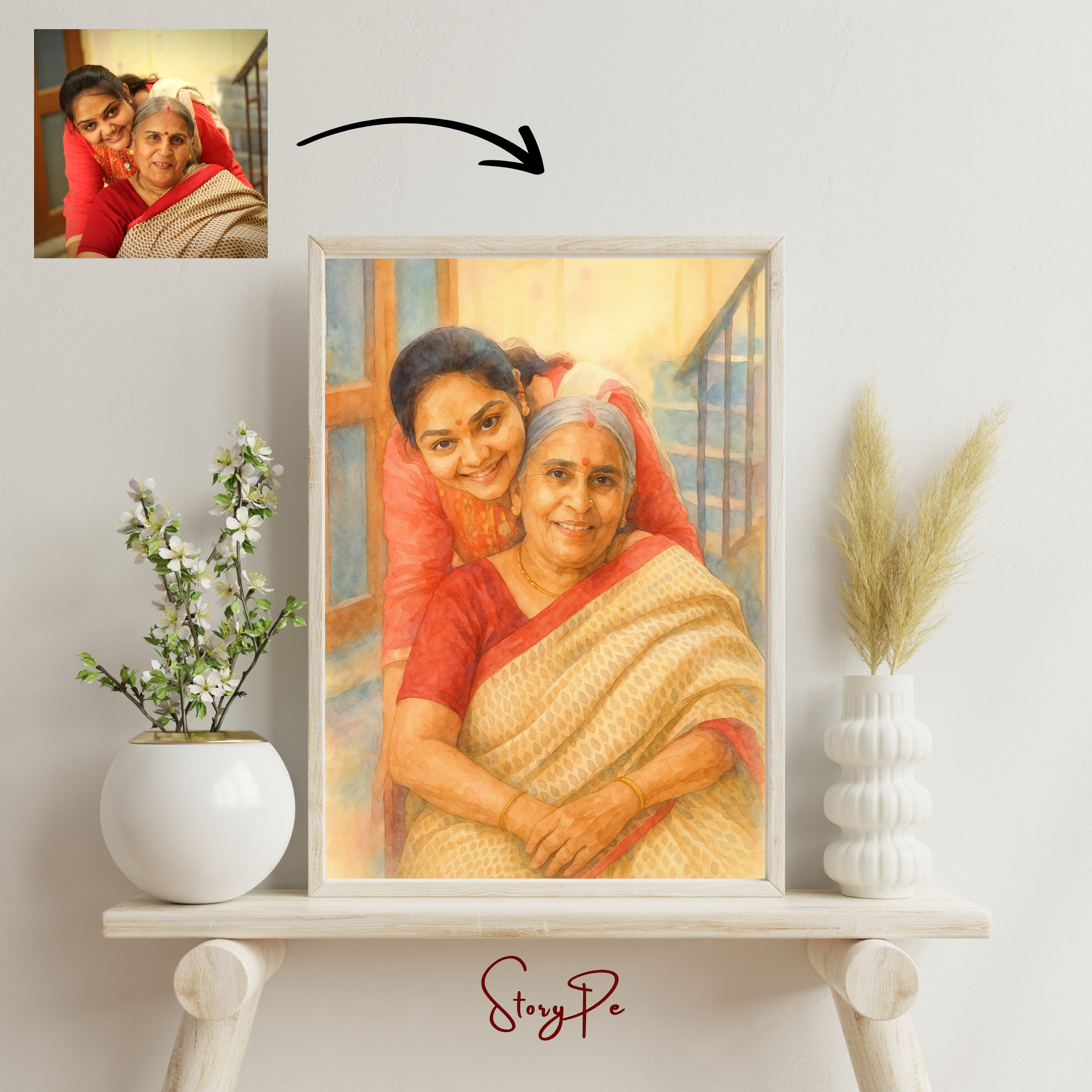 StoryPe - Dreamy Watercolor Pastel Style Painting Custom Photo Frame